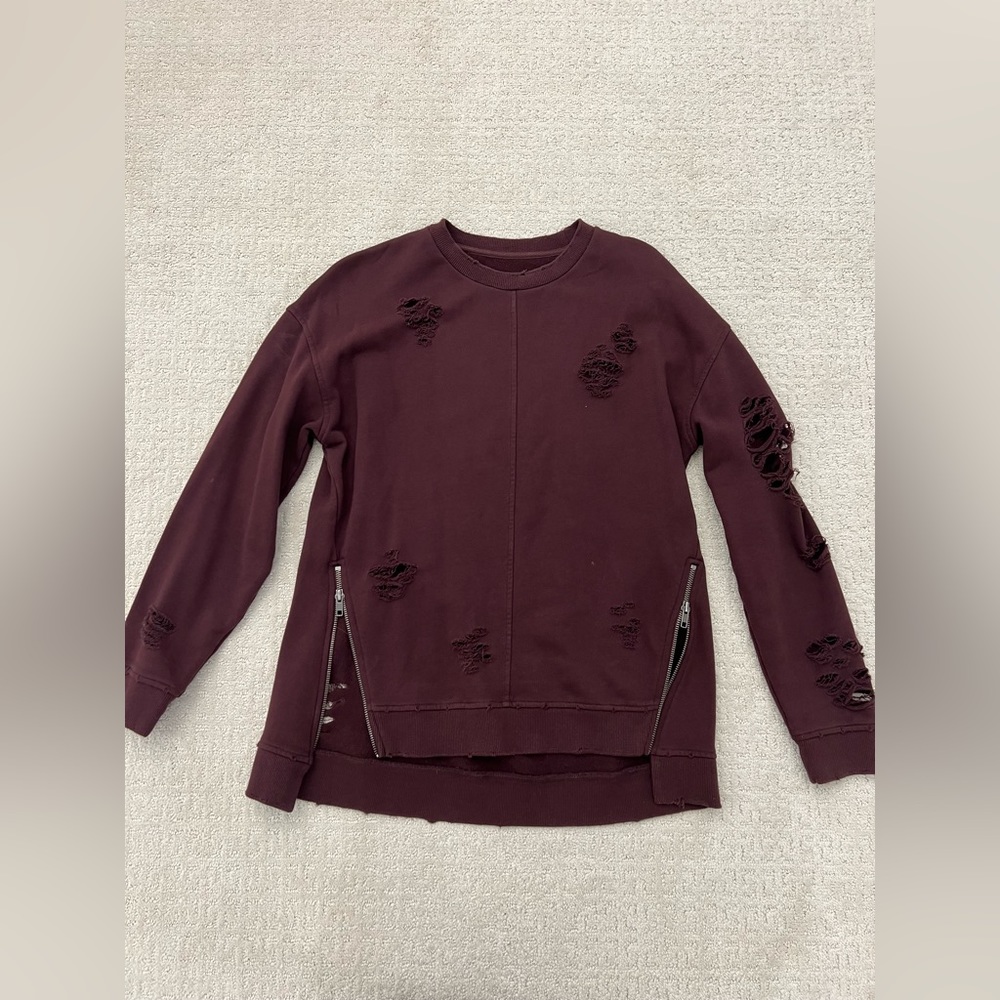 Joe’s Collection Maroon Distressed Long Sleeve Sweatshirt Top